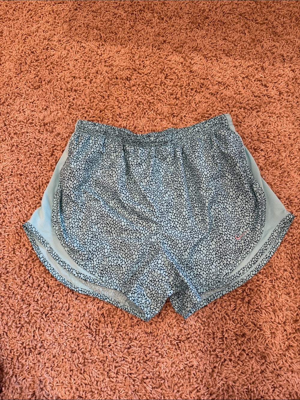 Nike Light Blue Printed Women’s Athletic Shorts with Pink Swoosh